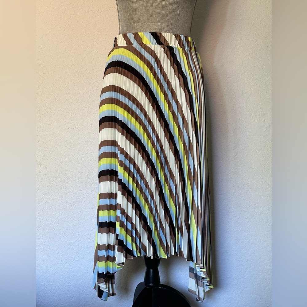Nine West pleated Y2K blue green brown midi handkerchief skirt women’s medium